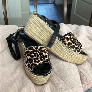 Matisse Black and Leopard Espadrille Wedges